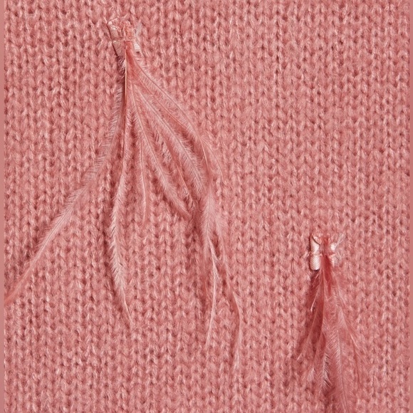 Rachel Parcell Ostrich Feather Trimmed Mock Neck Sweater, blush pink, size M - Picture 4 of 12